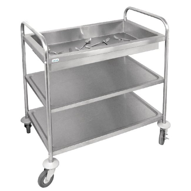 Vogue Deep Tray Clearing Trolley 3 Tier St/St - 940x855x535mm